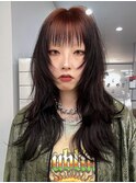 ブリーチ無しルーツカラー　ロングウルフレイヤー