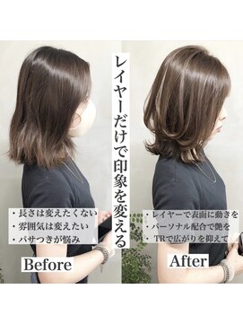 ジーナ 梅田茶屋町(Zina) ボブ/フェザーバング/カーキグレージュ