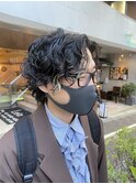 メンズパーマ/センターパート