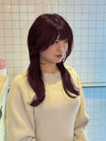 ヘアー アレス(hair ales) レイヤーエクステ　ウルフエクステ　韓国ウルフ　ワインレッド　