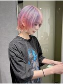 デザインカラー　ショートウルフ　顔まわりレイヤー