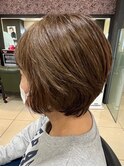 ミセス 大人かわいい丸みショートボブスタイル 白髪染め