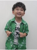 ホワイトメッシュ×韓国風キッズパーマおしゃれキッズ男の子