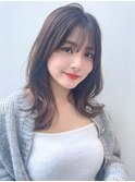 美髪アプリコットオレンジミディアムレイヤーくびれヘアa