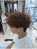 原宿波巻きスパイラルパーマラウンドマッシュヘアブラウンカラー