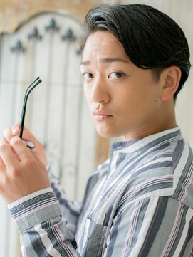 ダンディ館アダム 戸頭店 七三オールバック黒髪モテセミウェットスタイルE戸頭