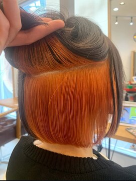 ハップヘアー(hap hair) インナーカラーオレンジ/ボブ