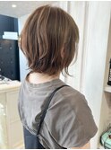 福山市美容室Caary切りっぱなしレイヤーボブ艶ベージュカラー