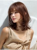 ☆ホワイトグレージュミニウルフデジタルパーマチェリーブラウン