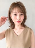 ボブルフ大人かわいいピンクベージュ薄めバングくびれモテ髪