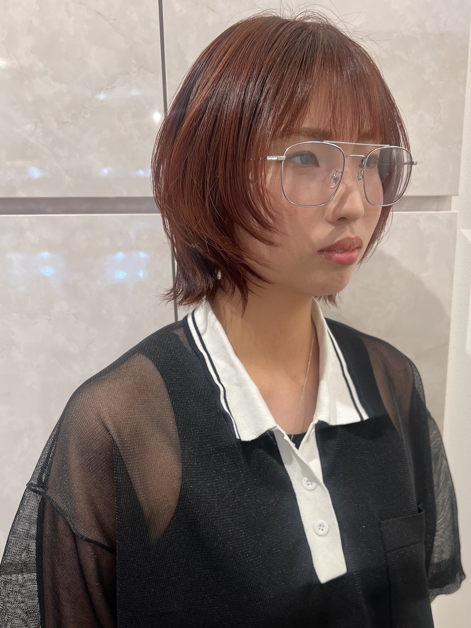 ウルフカット×赤髪ヘア