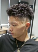 MEN'S/ナチュラルオールバック×フェード/短髪/黒髪