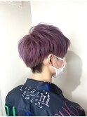メンズパープルツーブロショートスタイル