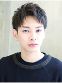 ツーブロック刈り上げビジネス短髪束感黒髪アップバング