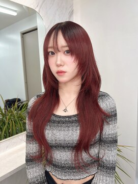 ディープレッド/レイヤーカット/ハッシュカット/エクステ