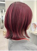 Goofy銀座/同系色逆インナーカラー/赤髪/レッド/Red/ボルドー
