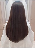 美髪フェミニンロング胸上似合わせカット小顔短め前髪黒髪40代☆