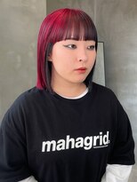 テトヘアー(teto hair) ブラック レッド デザインカラー ボブ 個性的 ぱっつん
