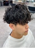 ダークアッシュニュアンスパーマ韓国マッシュベリーショート