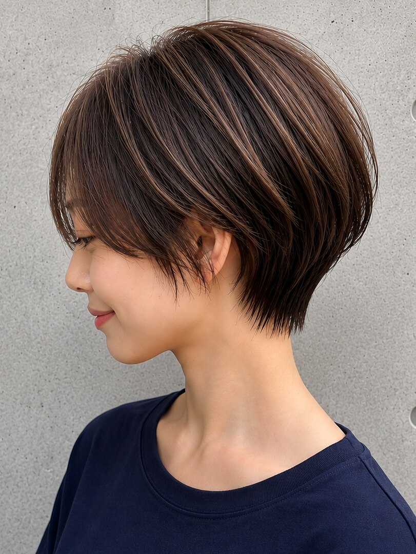 ショートレイヤー 大人ハイライト ピンクブラウン：L280693703