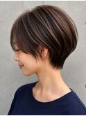 ショートレイヤー 大人ハイライト ピンクブラウン