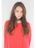 大人かわいいフェミニンロングゆるふわウェーブかき上げ前髪