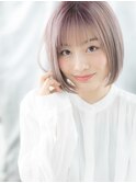 ミルクティーピンクの透けバングぶつ切りボブn古河10代20代30代