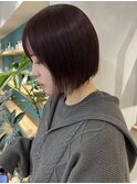 (土橋)前下がりショートボブ 切りっぱなしボブ ラベンダーピンク