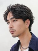 難波シャドウパーマメンズマッシュウルフカット波巻きパーマ色気