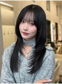 ザクザクレイヤーハッシュカット暗髪ワンカールレイヤー表参道