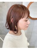 ボブ.オレンジ.切りっぱなし.シースルーバング.外はねボブ