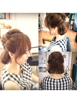 ヘアーアンドネイルサロンブルー(hair & nail salon BLUE) ボブスタイルのハーフアップ