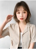 グレーベージュミディアム黒髪イヤリングカラーアッシュベージュ