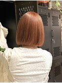 オレンジブラウンダブルカラーケアブリーチインナーカラーボブ