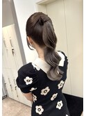グレージュ　ポニーテール　グラデーションカラー　博多