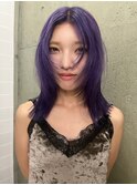 パープル、レイヤーカット、ブリーチカラー