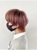 ピンクベージュ×ウルフ×メンズカット×ブリーチ