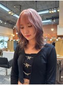 ケアブリーチルーツカラーピンクベージュ顔まわりレイヤーカット