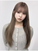 ミディアムレイヤーロングレイヤーカット顔周りオリーブベージュ
