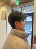 韓国マッシュフェザーパーマニュアンスパーマセンターパート黒髪