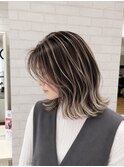 バレイヤージュ ハイライト 白髪ぼかし グレージュ レイヤー