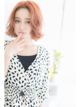 ミック ヘアアンドメイク アップ 駒込店(miq Hair&Make up) センターパートオレンジカラー☆くせ毛風カールウルフボブa1