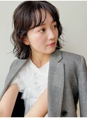 黒髪 ボブパーマ コテ巻き 前髪 顔まわり レイヤー ボブ