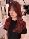 韓国レイヤーカットレッドカラートリートメント