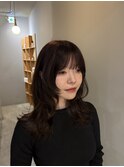 【マユコ】小顔ココアベージュくびれミディアムレイヤーカット