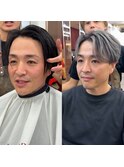 ホワイトシルバーアッシュバレイヤージュツーブロセンターパート