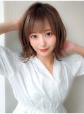 20代30代40代大人かわいいミディアムショコラベージュ外ハネ小顔