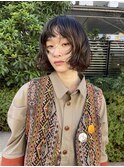 顔まわりレイヤーボブ無造作パーマ