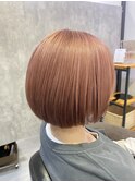 ピンクベージュ×ボブ