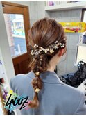 【ヘアセット】 パールが彩る大人可愛い編みおろしアレンジ